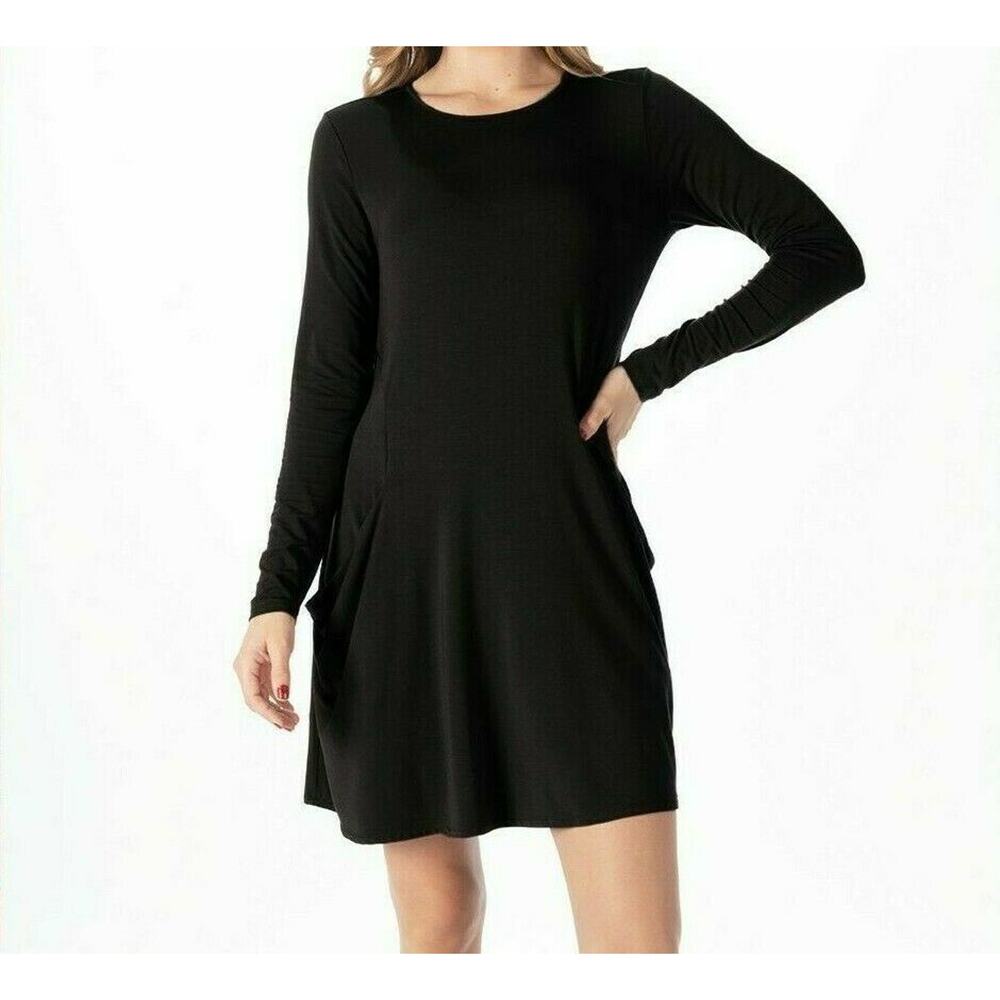 Betabrand Sweatshirt mini Dress M Black  Travel Silk Blend